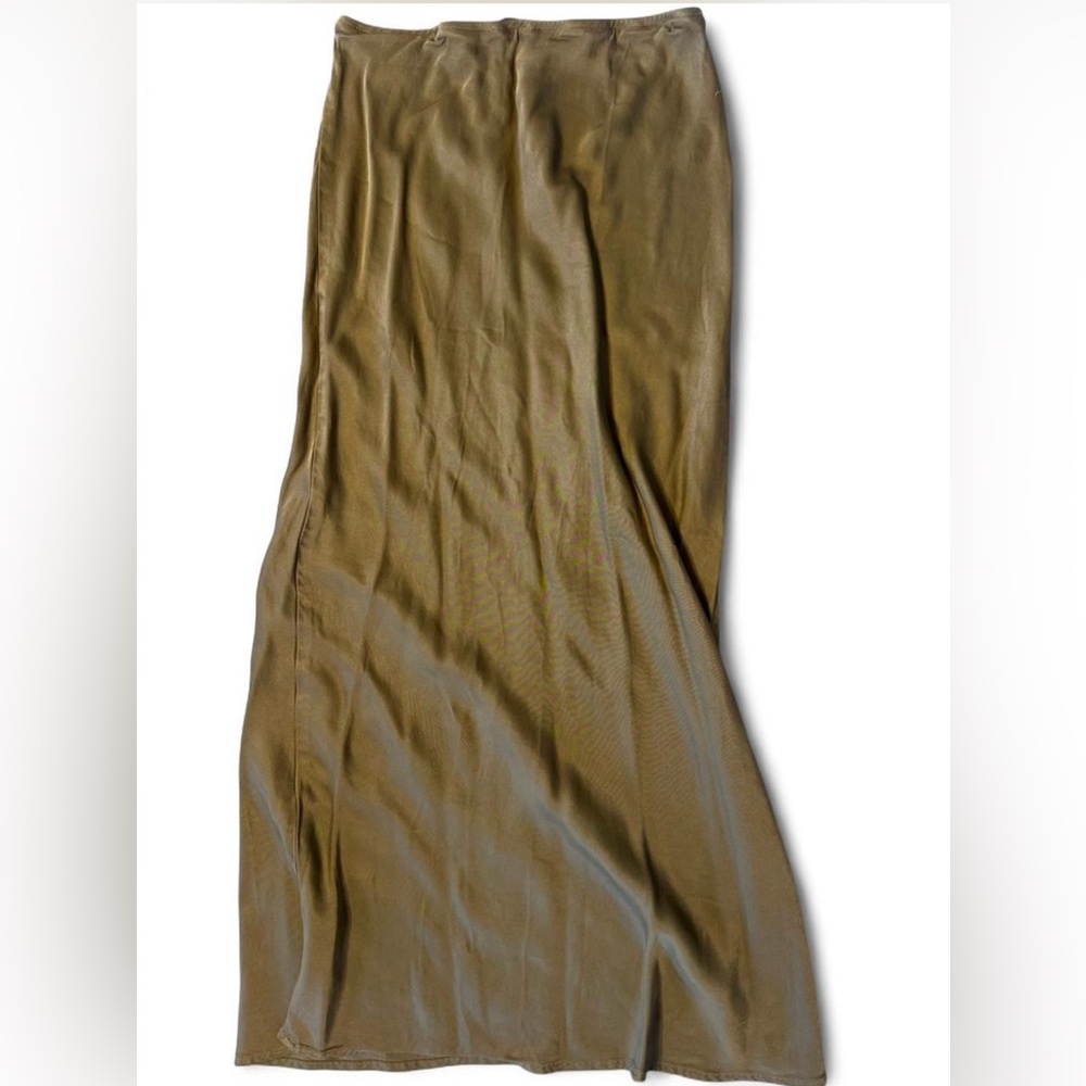Topshop Olive Green Satin Maxi Skirt